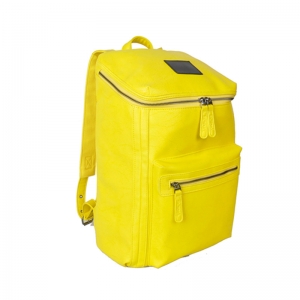 Yellow color school backpack PU leather material with have laptop compartment